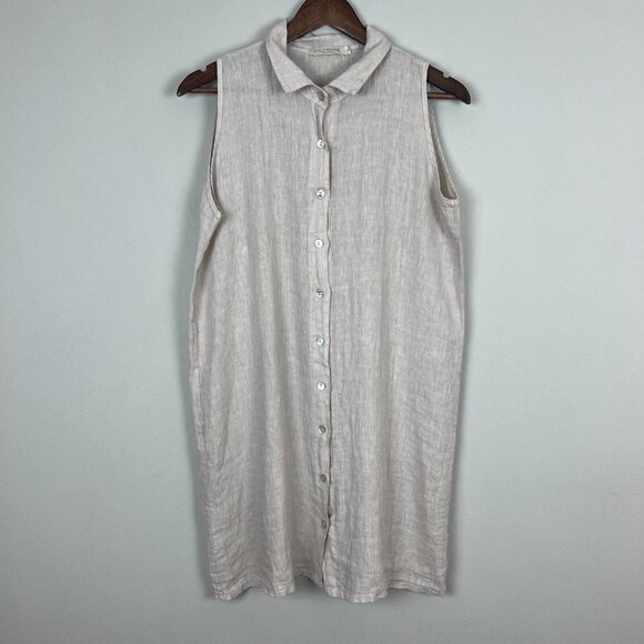 Stella Martini Tunic Top Women Small Beige 100% Linen Button Up Sleeveless Italy - Picture 12 of 12